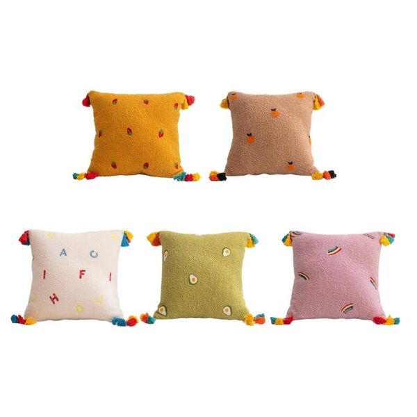 

pillow case g5ab cute fruit embroidery throw with rainbow tassels bohemian woven tufted kawaii decorative square cushion cover