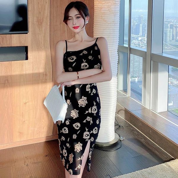 

casual dresses home web celebrity tipping flower cultivate morality show thin buttock condole split packages in hip women dress, Black;gray
