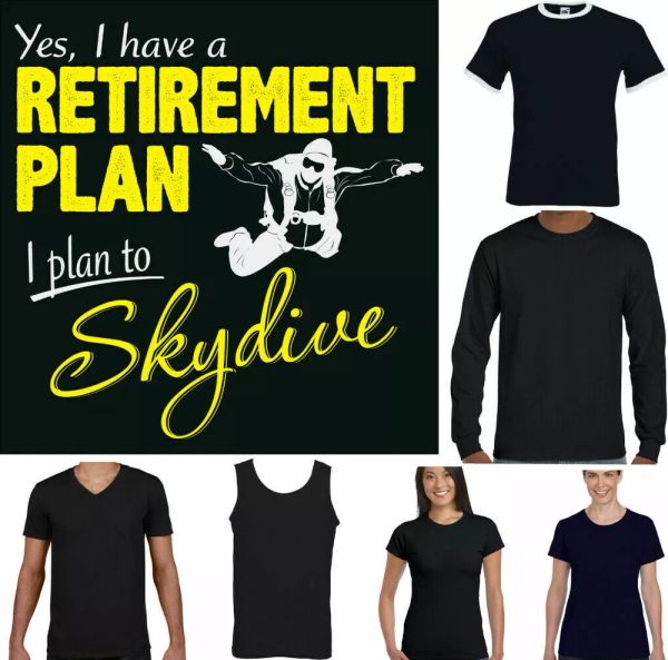

skydiving t-shirt mens fall parachute for skydiver pension plan., White;black