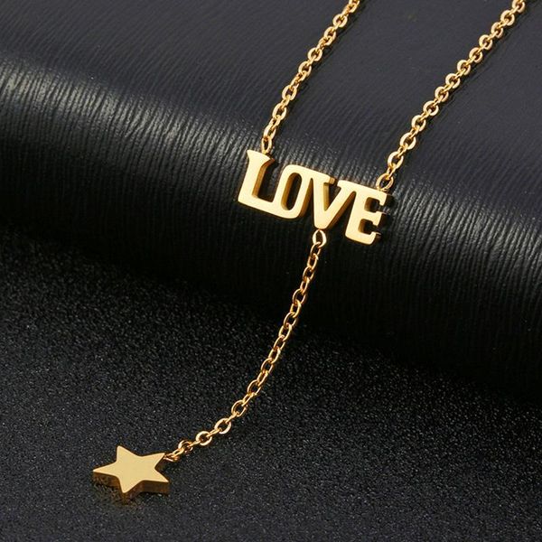 

pendant necklaces 316l stainless steel letter love tassel star for women gold chain charm choker boho fashion jewelry gift, Silver