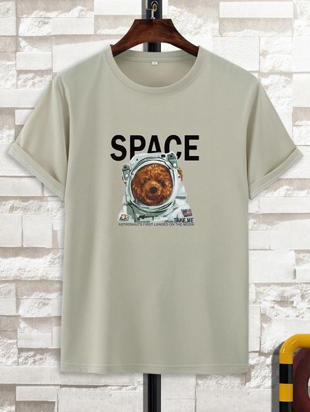 

men slogan & bear print tee l2vt#, White;black