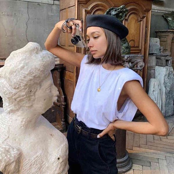 

women's tanks & camis mosimolly 8 colors tee shirt women padded sleeve cotton tshirt blouses trendy sleeveless shirt women st, White