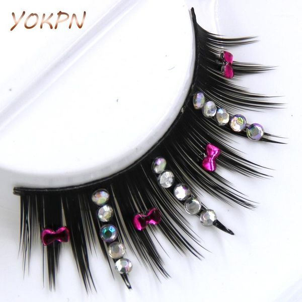 

ab color shimmery false eyelashes exaggerated red bow crisscross thick fake latin show makeup eye lashes1