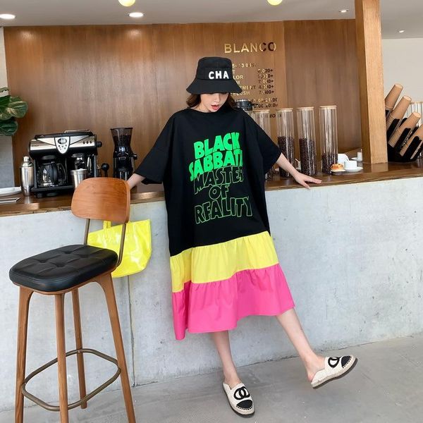 

women's t-shirt 2021 summer korean big size loose thin color swing skirt casual all-match women long tide, White