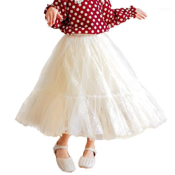 

skirts fashion children's clothing girls lace skirt spring autumn kids clothes cute solid color mesh flower pleated11, Blue