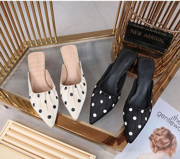 

slippers pointed low heel women black/beige candy colors toe casual slides outdoor beach mules shoes female flip flops