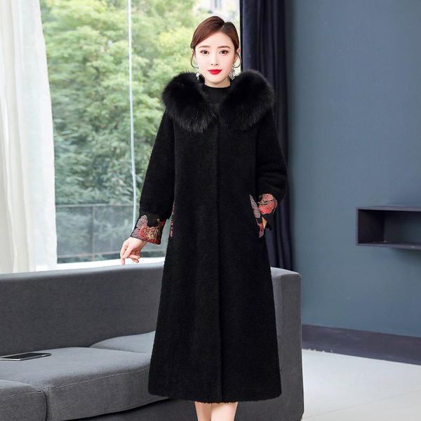 

large size women's clothing 2021 fur coat mid-length autumn and winter particles one-piece chenille fashion wool & blends, Black