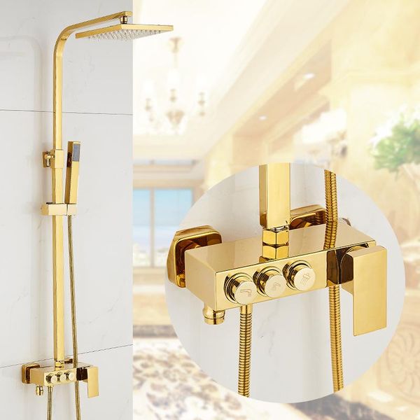 

styles luxury gold finish wall mounted 8" rainfall shower head with single handle bathroom faucet sets