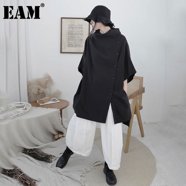 

[eam] women black irregular big size blouse stand colar three-quarter sleeve loose shirt fashion spring autumn 1db376 21512, White