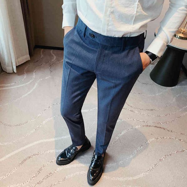 

pants boutique men's suit wear fashion 2021 british style gentlemen thin fit business office casual 2q6k, Black