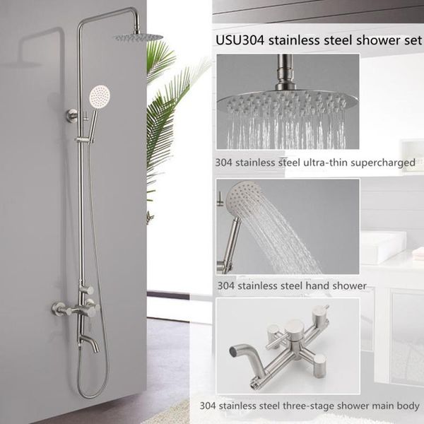 

bathroom 304 stainless steel shower head and cold one-key three-speed rotation under the water set sets