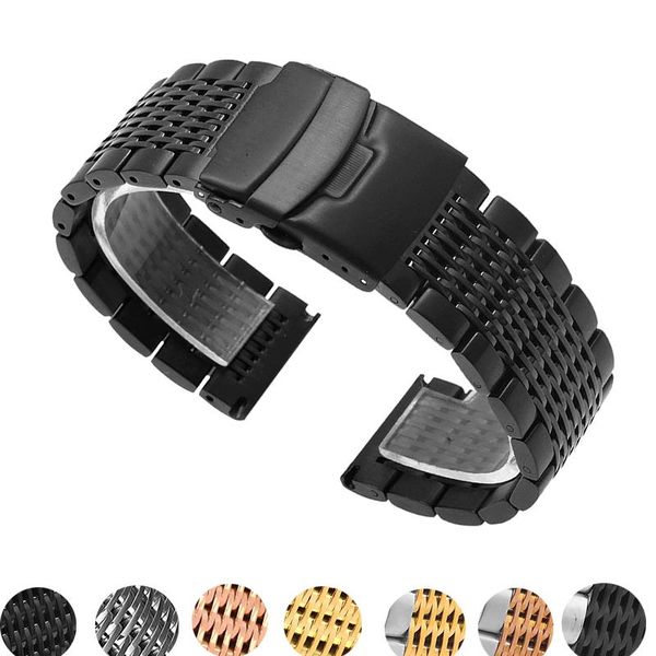 

watch bands luxury solid milan link stainless steel band 18/22/20/24mm folding clasp safety watches strap replacement metal bracelet, Black;brown