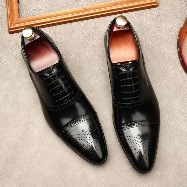 

classic european style mens brown brogue shoes cow leather lace up black male dress shoes for wedding party office business