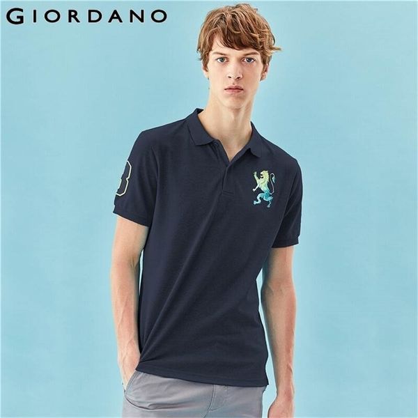 

giordano shirt embroidered 3d lion multi men embroidery contrast color fashion camisa polo 210329, White;black