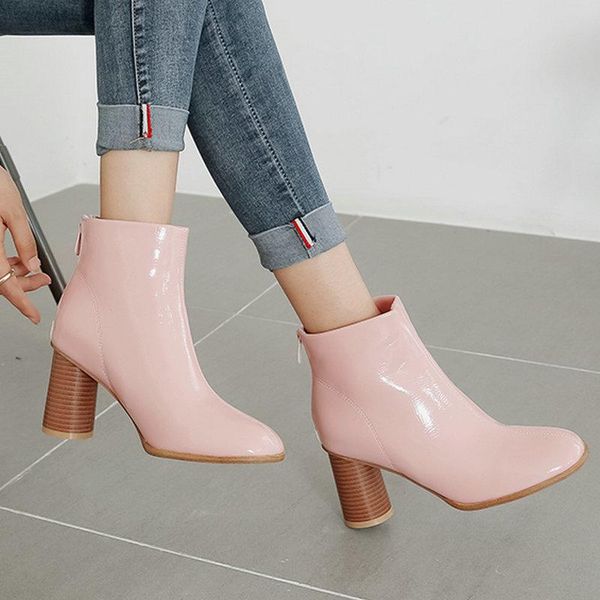 

boots autumn winter classic retro small round toe women ankle fashion 8cm high heeled ladies short large size 34-43, Black