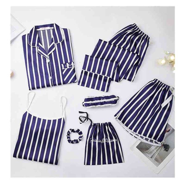 

women's sleepwear silk pajamas set stripe blue homewear long sleeve shirt pants smooth lingerie female kpacotakowka 1gtr, Black;red