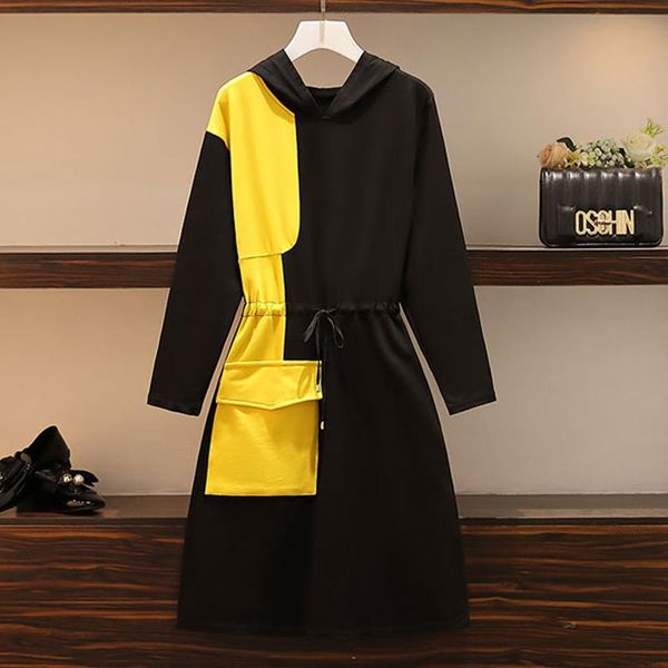 

casual dresses women hoodies dress autumn winter hooded sweatshirt 2021 ladies long sleeve round neck pocket pullover, Black;gray