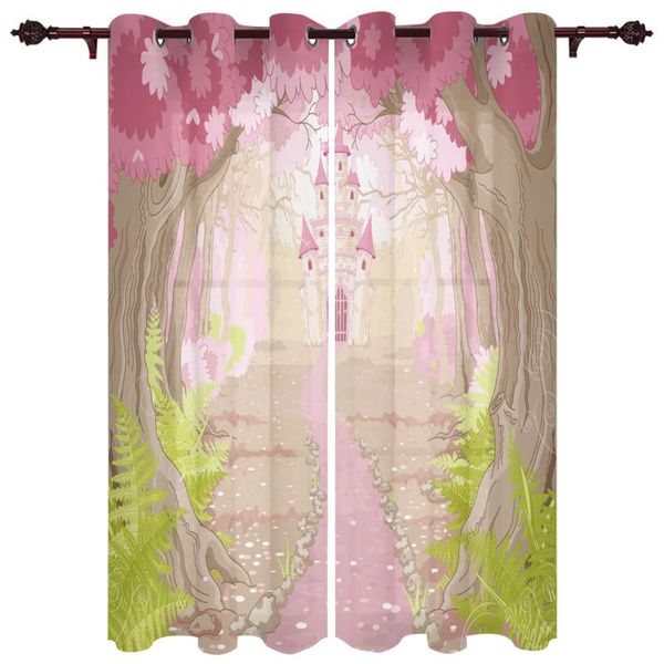 

luxury modern window curtains pink castle animation bedroom living room dining decoration translucent beautiful curtain & drapes
