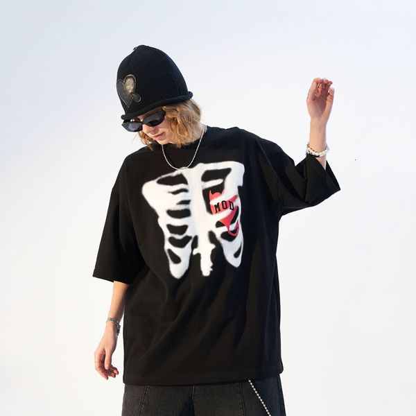 

women's t-shirt summer plus size t-shirt punk skeleton love printing youth short-sleeved cotton harajuku women white tee