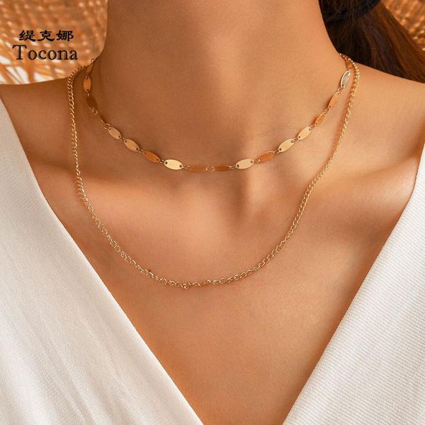 

pendant necklaces tocona charming wafer chain choker necklace for women bohemian gold alloy metal adjustable party jewelry wholesale 14080, Silver