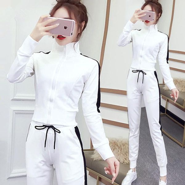 

women's two-piece plus velvehin autumn and winter korean leisure sports jacket sweater feet pants suit women tracksuits, Gray