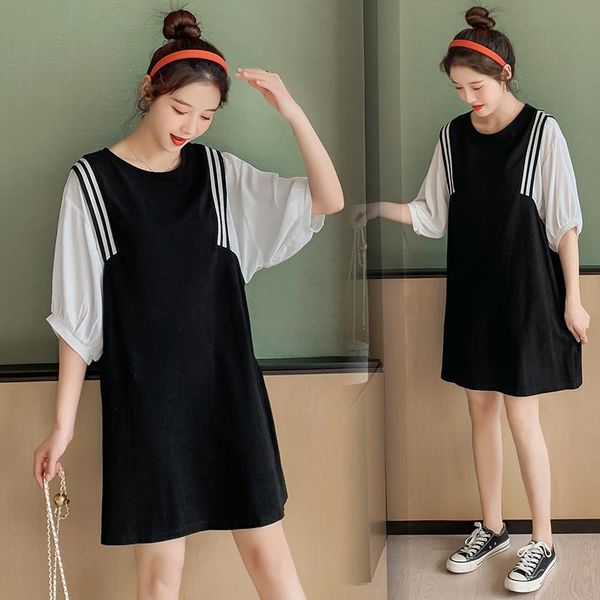 

maternity dresses 13781# clothes summer short sleeves easy matching striped patchwork stylish dress pregnant women mom, White