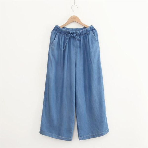 

women's jeans wide leg pants 2021 summer mid waist boyfriend woman ankle-length straight casual loose denim elastic trousers lady, Blue