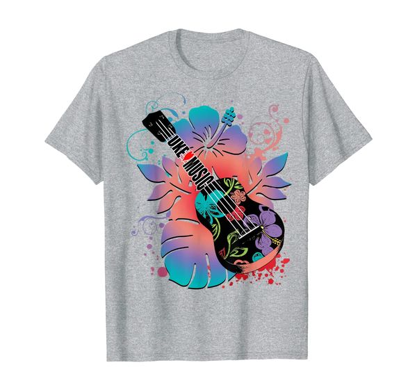 

UKULELE funny Music and HIBISCUS flowers UKE T-shirt, Mainly pictures