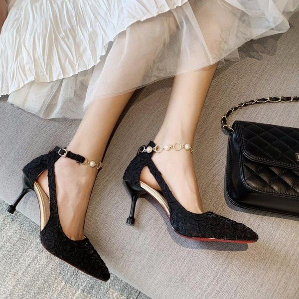 

summer women's buckle strap black shoes female high heels pointed toe sandals ladies slip on platform pumps zapatos de mujer dress