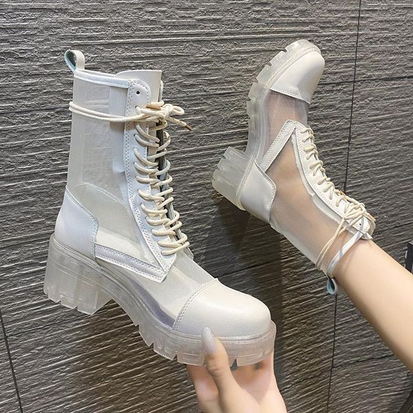 

boots korean style hollow mesh breathable lace-up ladies net summer crystal heel large size 35-40., Black
