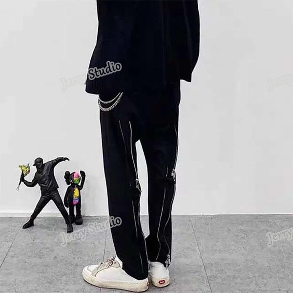 

men's clothing hair stylist catwalk double zipper trousers casual pants plus size costumes 27-46, Black