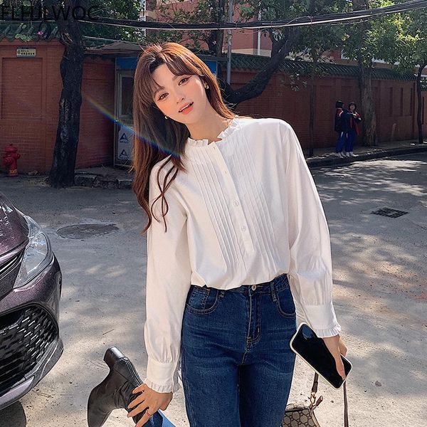 

women's blouses & shirts 2021 spring japanese girls style women female office lady work single breasted button vintage basic white shi