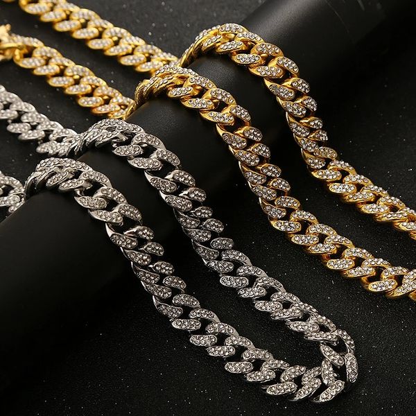

fashion iced out chains gold silver miami cuban link chains mens hip hop diamond jewelry