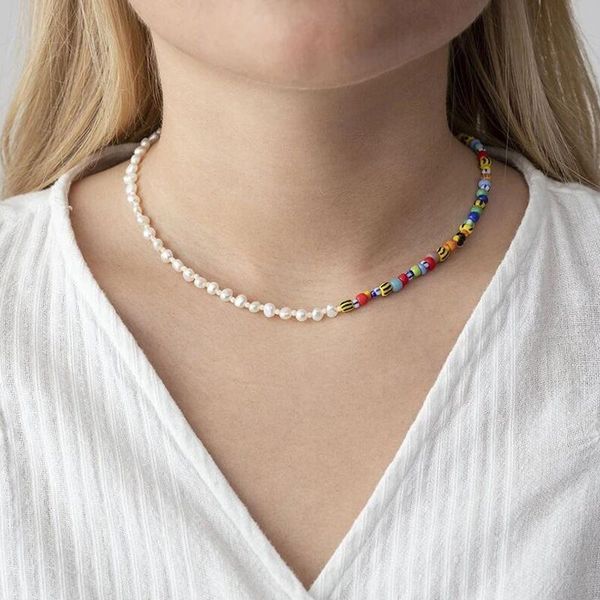 

chokers tiny rice pearls mix colorful seed beaded choker women trendy anniversary handmade jewelry gifts, Golden;silver