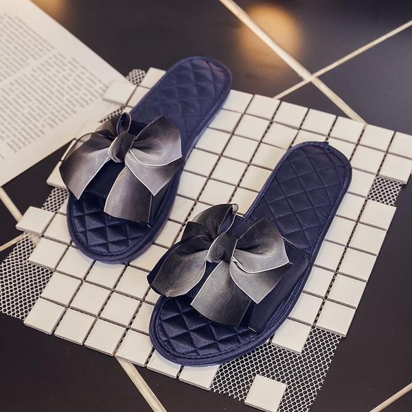 

slippers home shoes women 2021 fashion female bow peep toe comfort flat un-slip indoor bathroom, Black