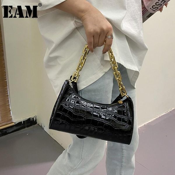 

[eam] women small baguette chains pu leather flap personality all-match crossbody shoulder bag fashion tide 2021 18a2526 cross body