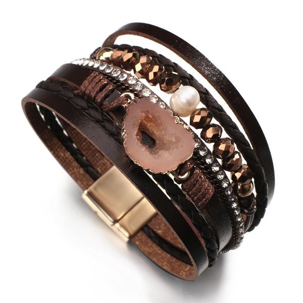 

charm bracelets amorcome vintage leather multi rope wrap with resin stone cuffs bangle for women teen girls jewelry, Golden;silver