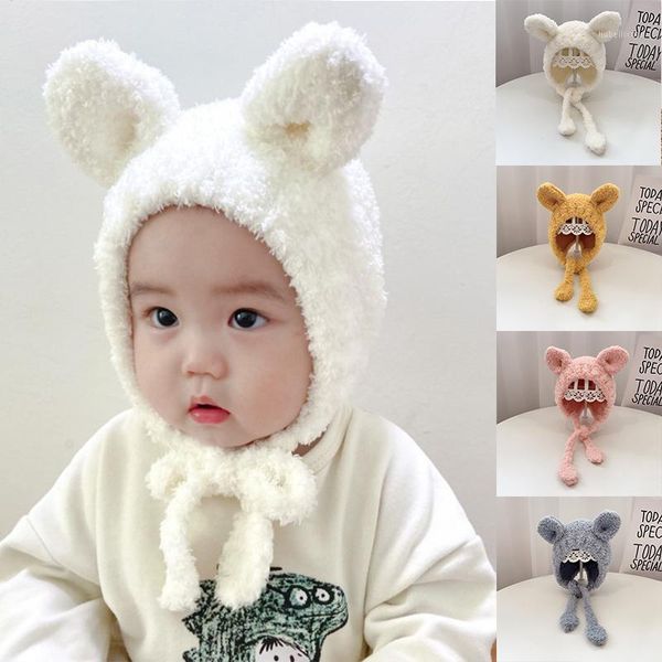 

caps & hats cute ears baby hat winter soft warm boys gilrs cap solid color kids children earflap1, Yellow