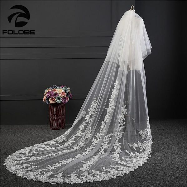 

bridal veils white/ivory casamento lace appliques edge two-layer tulle wedding accessories mariage, Black