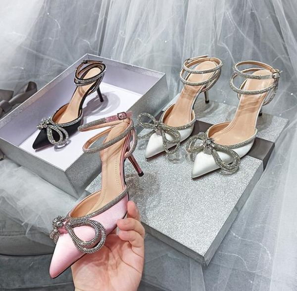 

runway style glitter rhinestones women pumps crystal bowknot satin summer lady shoes genuine leather high heels party prom shoes, Black