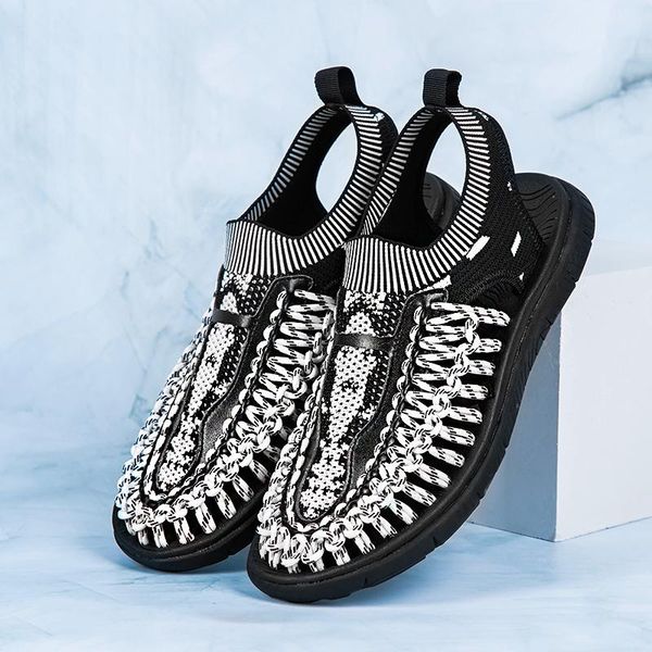 

sandals men 39 s beach handmade rope for 2021 summer mens fashion knit sandles hollow breathable gladiator roman, Black