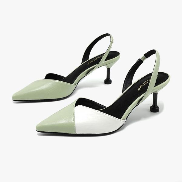 

sandals women high heel shoes style thin pointed-toe shallow mouth mixed color fashion, Black