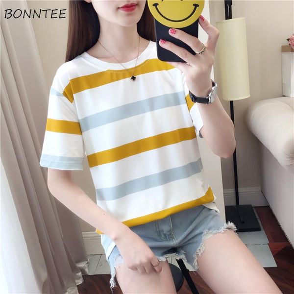 

women's t-shirt t-shirts women short sleeve striped trendy casual loose womens clothing all-match korean style simple summer daily high, White