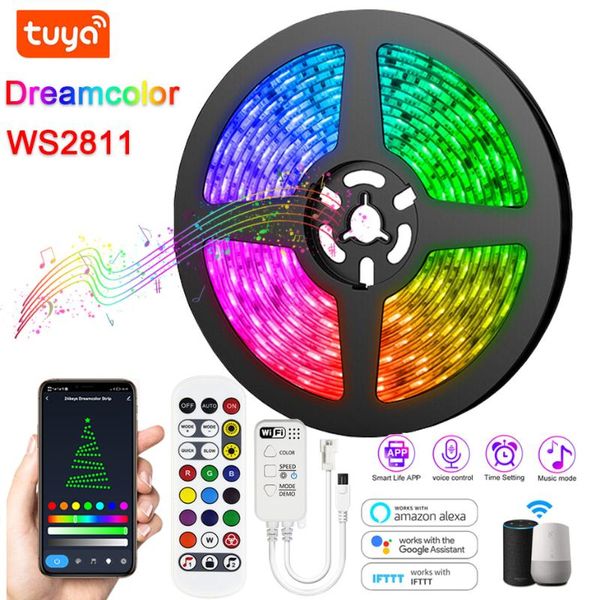 Полосы WS2811 RGB Светодиодная лента RGBIC Festoon Tape Light 12V Лампа DreamColor Инфракрасный / Bluetooth / Управление Wi-Fi с Alexa для декора комнаты