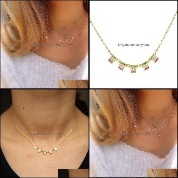

necklaces & pendants jewelry summer women necklace with rainbow cz paved square pendant 925 sterling sier gold color plated chains drop, Silver