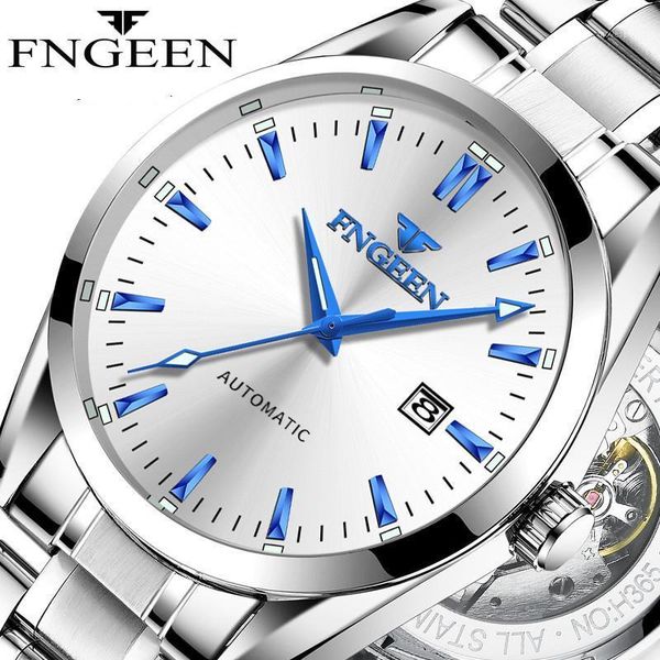 

men watches man male clock luminous calendar waterproof leather steel automatic mechanical wristwatch watch wristwatches, Slivery;brown