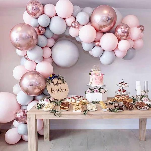 

party decoration pink macaron balloons garland arch rose gold confetti balloon wedding birthday kids baby shower gender reveal