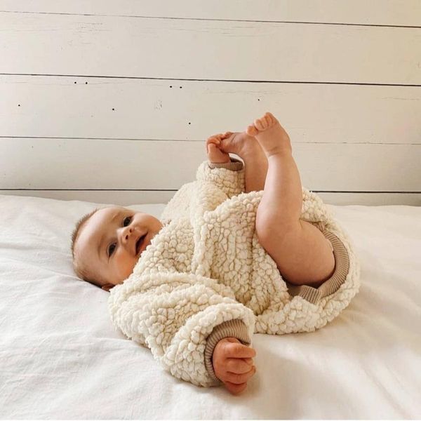 

rompers autumn toddlers baby girls boys plush splicing o-neck long sleeves jumpsuit with crotch buttons infant bodysuit 0-24m, Blue