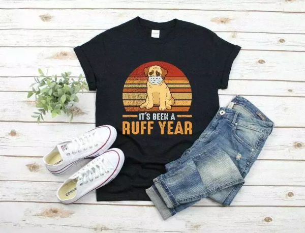 

it's been a ruff year cute dog vintage black t-shirt, White;black