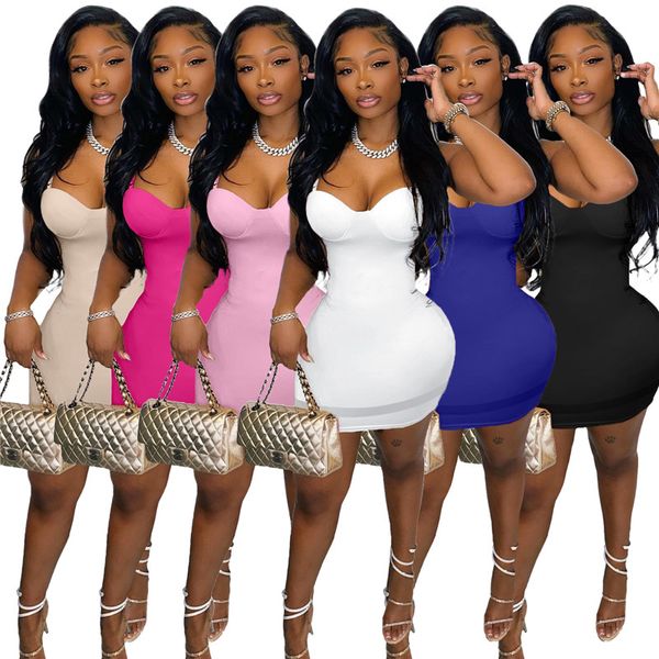 

wholesale dresses summer women spaghetti strap dress solid bodycon mini skirt party club wear hip packaged dress bulk 7097, Black;gray